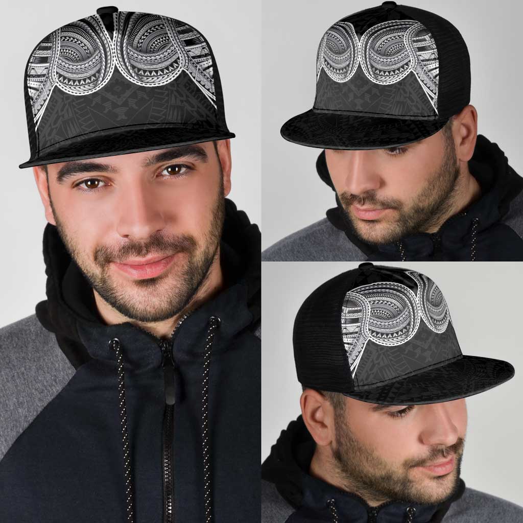 Samoan Traditional Art Tattoos Mesh Trucker Cap Tatau Tribal Motifs with Ula Fala Black - Polynesian Pride