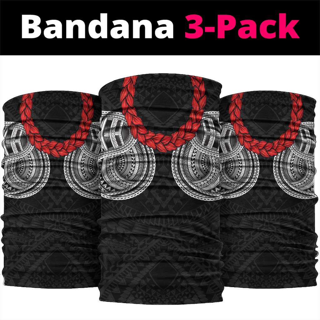 Samoan Traditional Art Tattoos Neck Gaiter Tatau Tribal Motifs with Ula Fala Black - Polynesian Pride