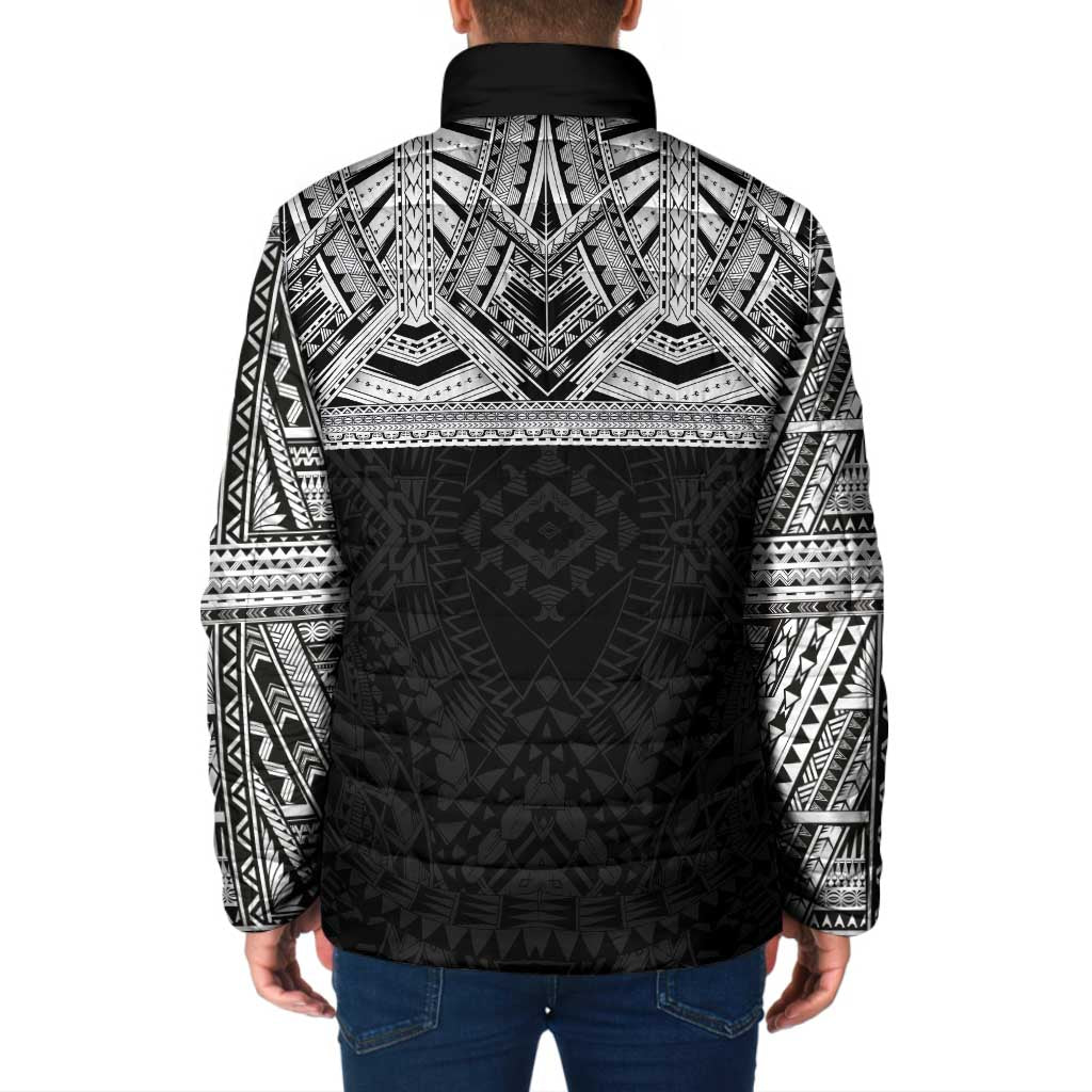 Samoan Traditional Art Tattoos Padded Jacket Tatau Tribal Motifs with Ula Fala Black - Polynesian Pride
