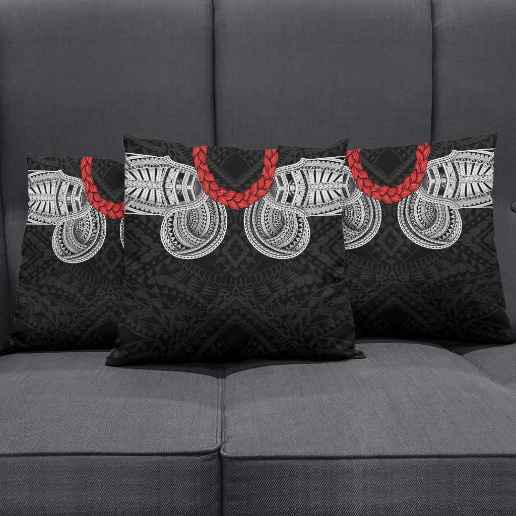 Samoan Traditional Art Tattoos Pillow Cover Tatau Tribal Motifs with Ula Fala Black - Polynesian Pride