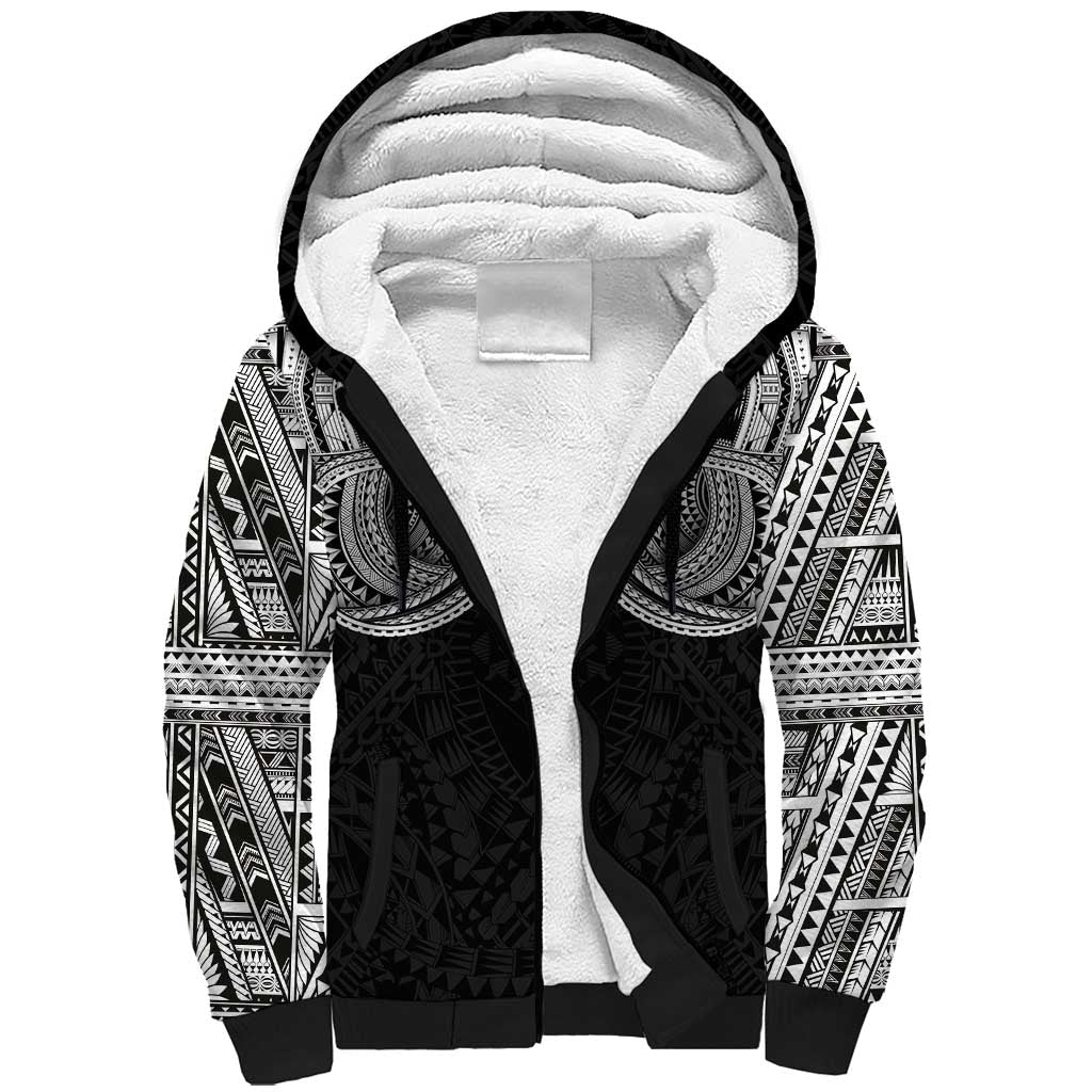 Samoan Traditional Art Tattoos Sherpa Hoodie Tatau Tribal Motifs with Ula Fala Black - Polynesian Pride