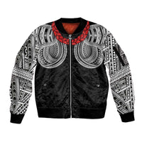 Samoan Traditional Art Tattoos Sleeve Zip Bomber Jacket Tatau Tribal Motifs with Ula Fala Black LT03 Unisex Black - Polynesian Pride