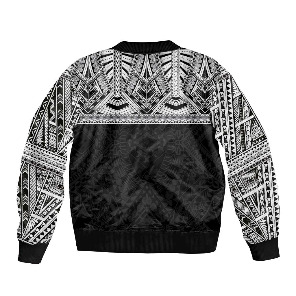 Samoan Traditional Art Tattoos Sleeve Zip Bomber Jacket Tatau Tribal Motifs with Ula Fala Black LT03 - Polynesian Pride