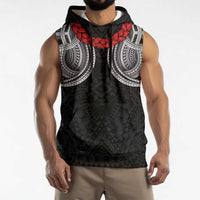 Samoan Traditional Art Tattoos Sleeveless Hoodie Tatau Tribal Motifs with Ula Fala Black - Polynesian Pride
