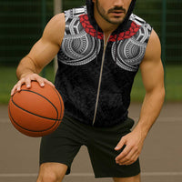 Samoan Traditional Art Tattoos Sleeveless Zip Hoodie Tatau Tribal Motifs with Ula Fala Black - Polynesian Pride