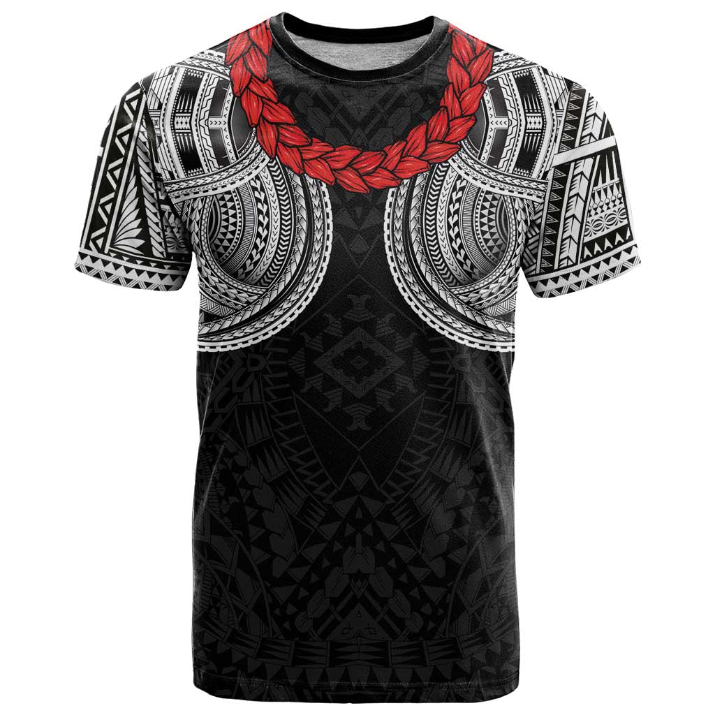 Samoan Traditional Art Tattoos T Shirt Tatau Tribal Motifs with Ula Fala Black - Polynesian Pride