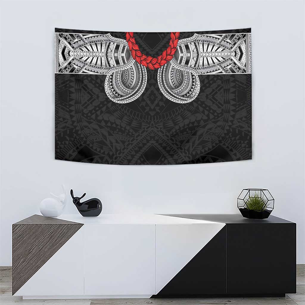 Samoan Traditional Art Tattoos Tapestry Tatau Tribal Motifs with Ula Fala Black - Polynesian Pride