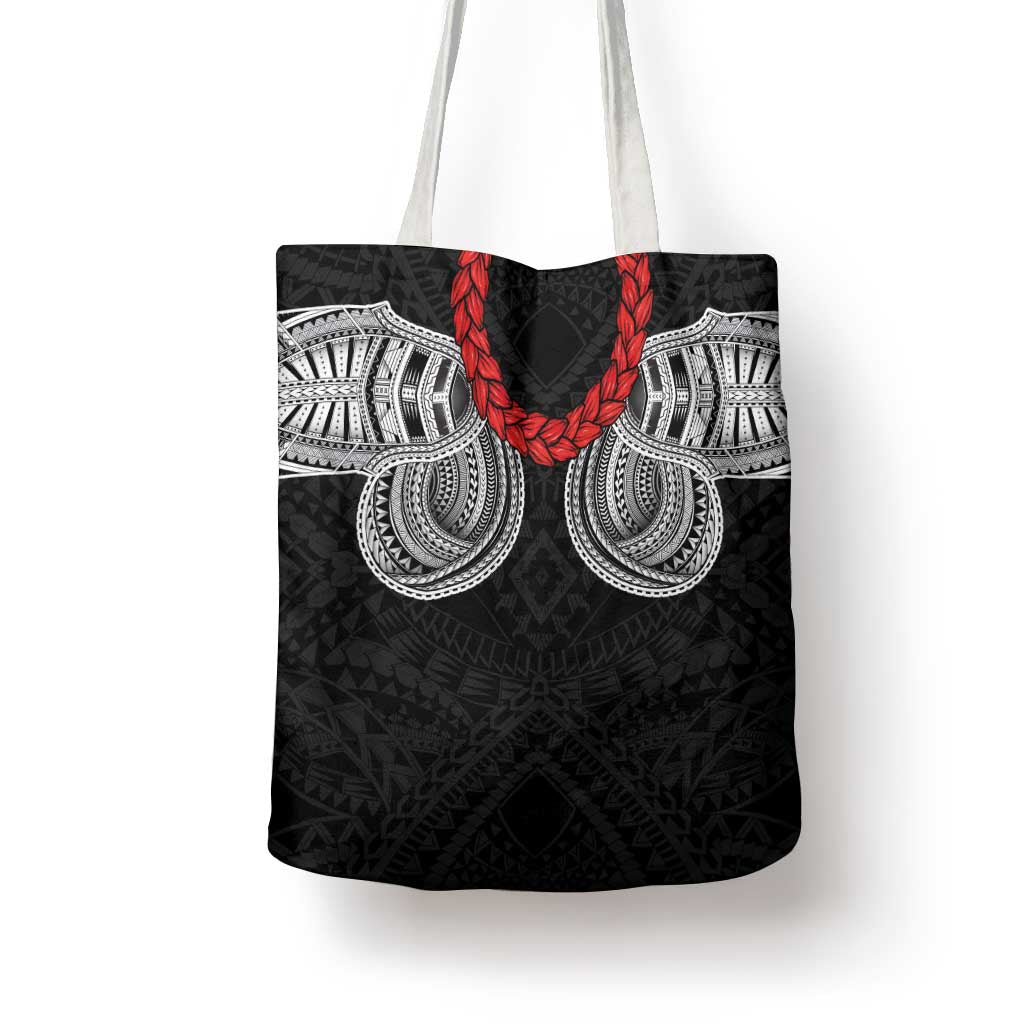 Samoan Traditional Art Tattoos Tote Bag Tatau Tribal Motifs with Ula Fala Black - Polynesian Pride