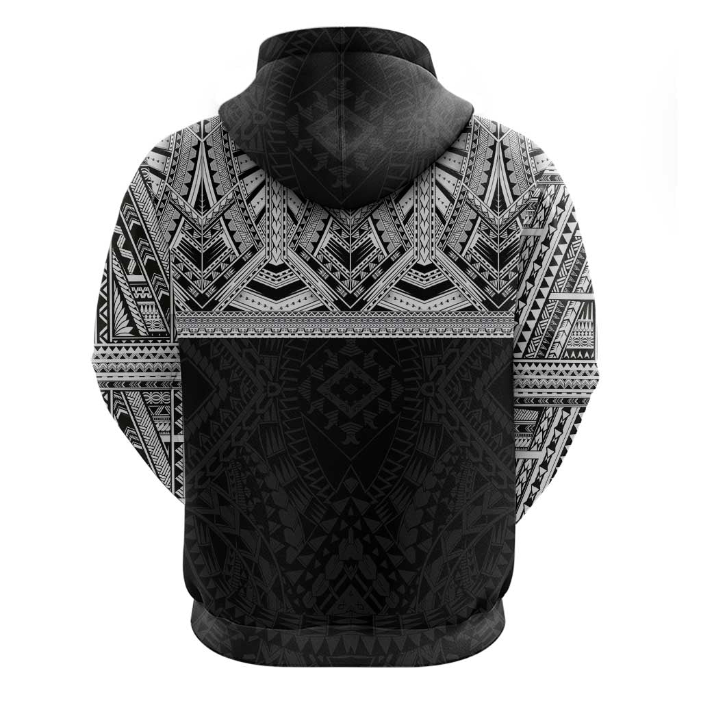 Samoan Traditional Art Tattoos Zip Hoodie Tatau Tribal Motifs with Ula Fala Black - Polynesian Pride