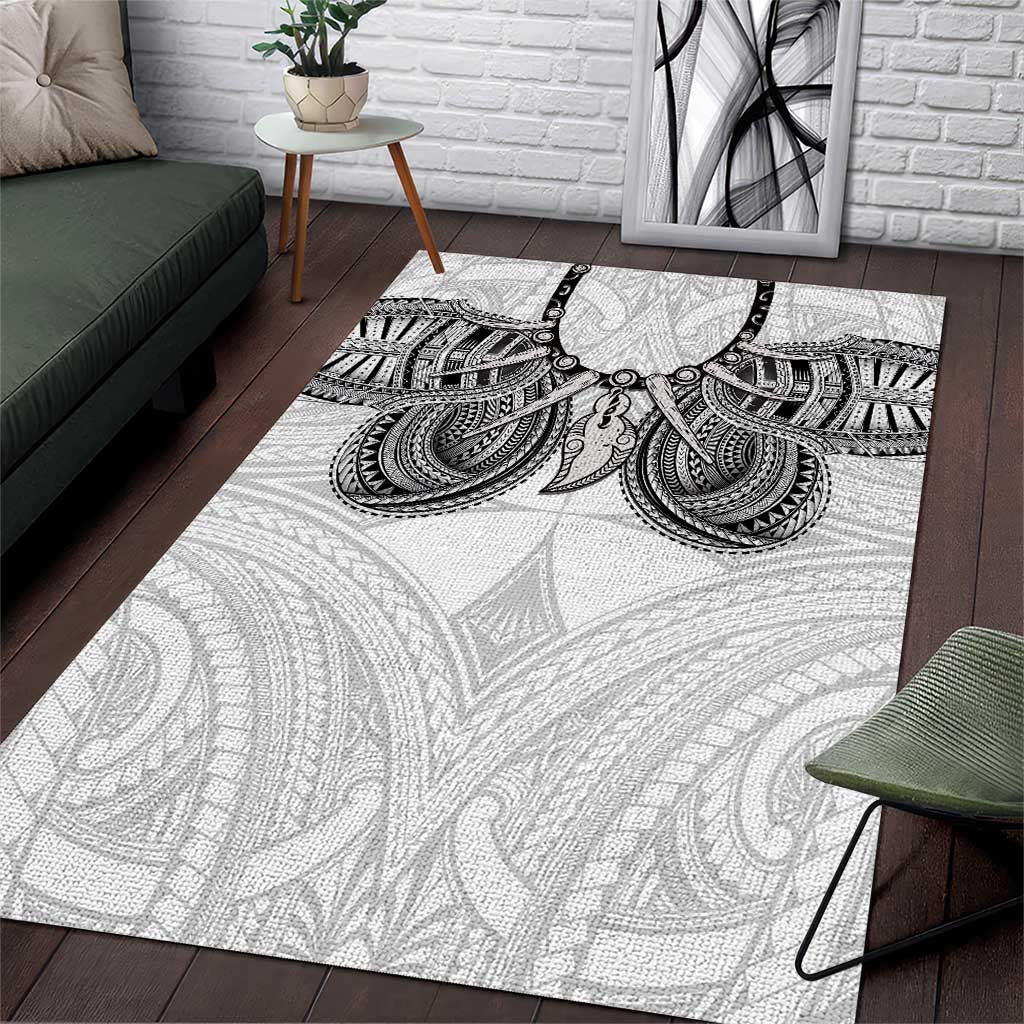 Samoan Traditional Art Tattoos Area Rug Tatau Tribal Motifs with Ula Nifo White - Polynesian Pride