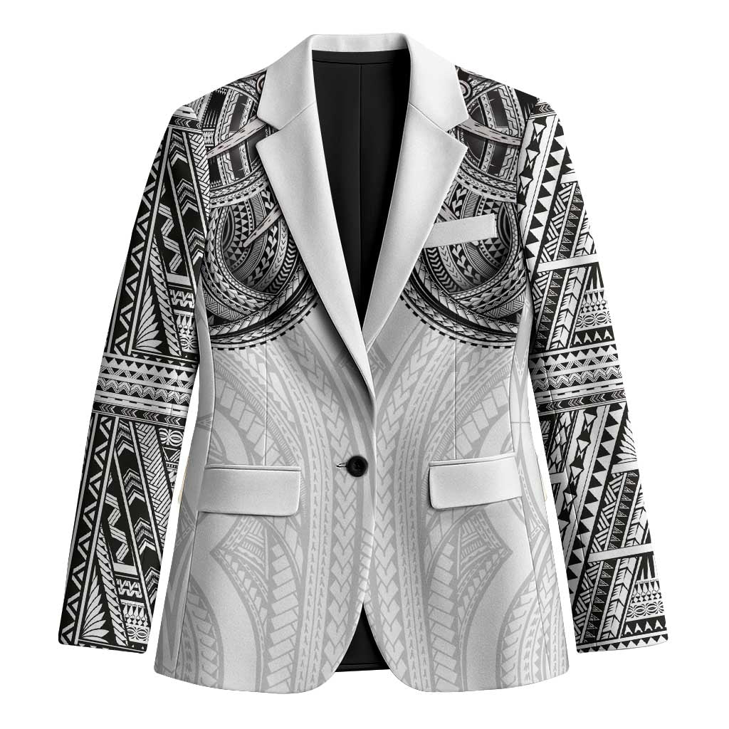 Samoan Traditional Art Tattoos Blazer Tatau Tribal Motifs with Ula Nifo White LT03 Unisex White - Polynesian Pride
