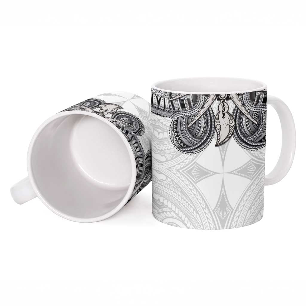 Samoan Traditional Art Tattoos Ceramic Mug Tatau Tribal Motifs with Ula Nifo White LT03 - Polynesian Pride