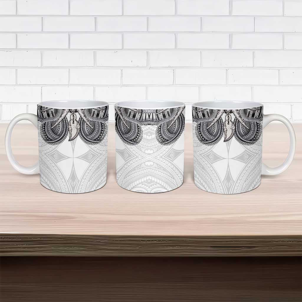 Samoan Traditional Art Tattoos Ceramic Mug Tatau Tribal Motifs with Ula Nifo White LT03 - Polynesian Pride