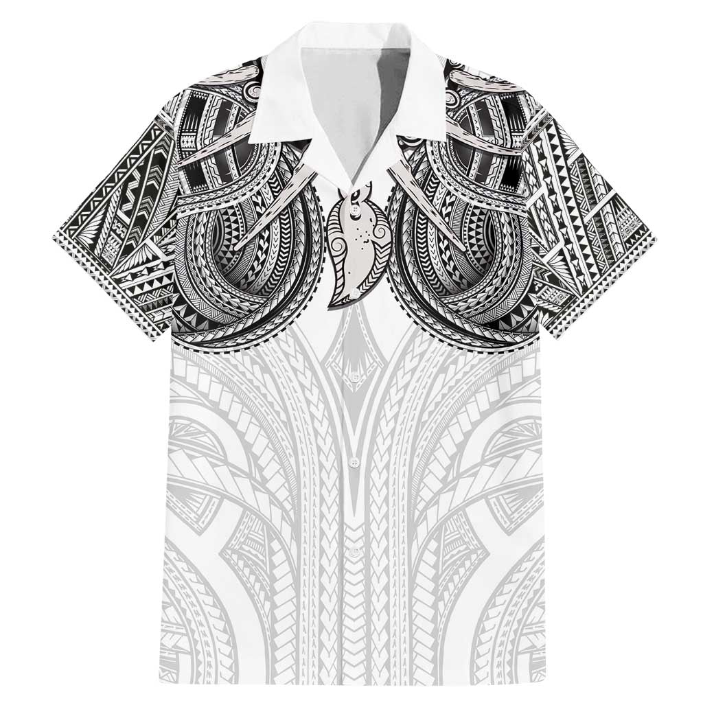 Samoan Traditional Art Tattoos Family Matching Mermaid Dress and Hawaiian Shirt Tatau Tribal Motifs with Ula Nifo White - Polynesian Pride