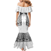 Samoan Traditional Art Tattoos Family Matching Mermaid Dress and Hawaiian Shirt Tatau Tribal Motifs with Ula Nifo White - Polynesian Pride