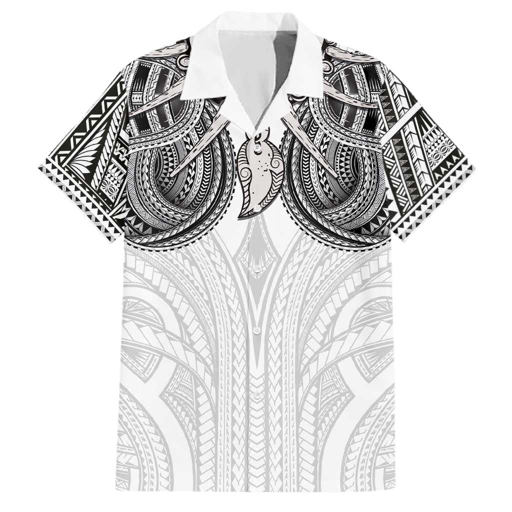 Samoan Traditional Art Tattoos Family Matching Off Shoulder Short Dress and Hawaiian Shirt Tatau Tribal Motifs with Ula Nifo White - Polynesian Pride