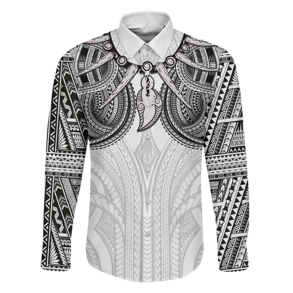 Samoan Traditional Art Tattoos Family Matching Off Shoulder Short Dress and Hawaiian Shirt Tatau Tribal Motifs with Ula Nifo White - Polynesian Pride