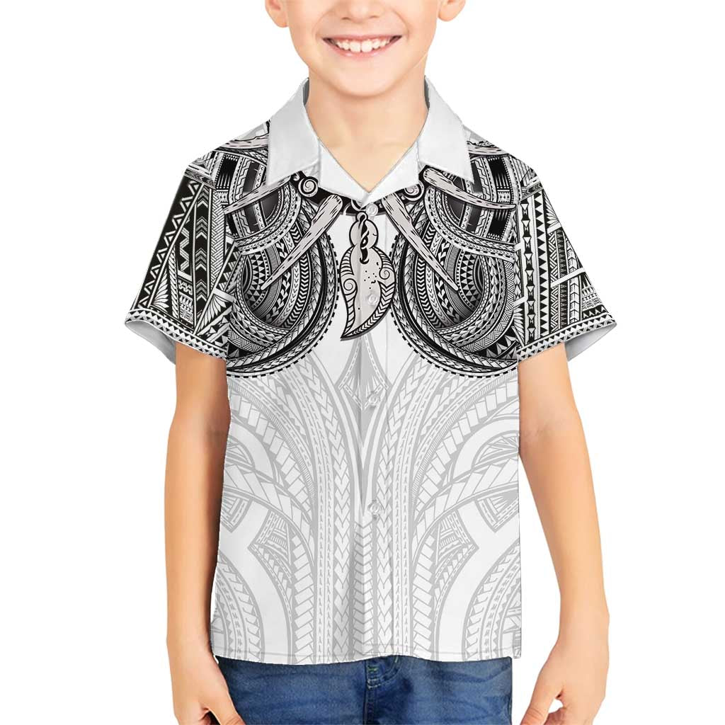 Samoan Traditional Art Tattoos Family Matching Summer Maxi Dress and Hawaiian Shirt Tatau Tribal Motifs with Ula Nifo White - Polynesian Pride