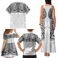Samoan Traditional Art Tattoos Family Matching Tank Maxi Dress and Hawaiian Shirt Tatau Tribal Motifs with Ula Nifo White - Polynesian Pride
