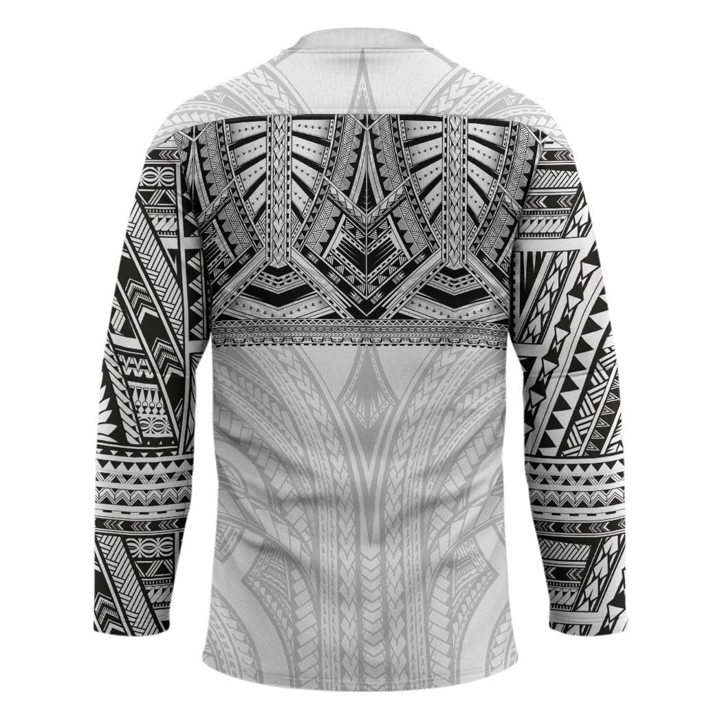 Samoan Traditional Art Tattoos Hockey Jersey Tatau Tribal Motifs with Ula Nifo White - Polynesian Pride