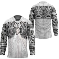 Samoan Traditional Art Tattoos Hockey Jersey Tatau Tribal Motifs with Ula Nifo White - Polynesian Pride