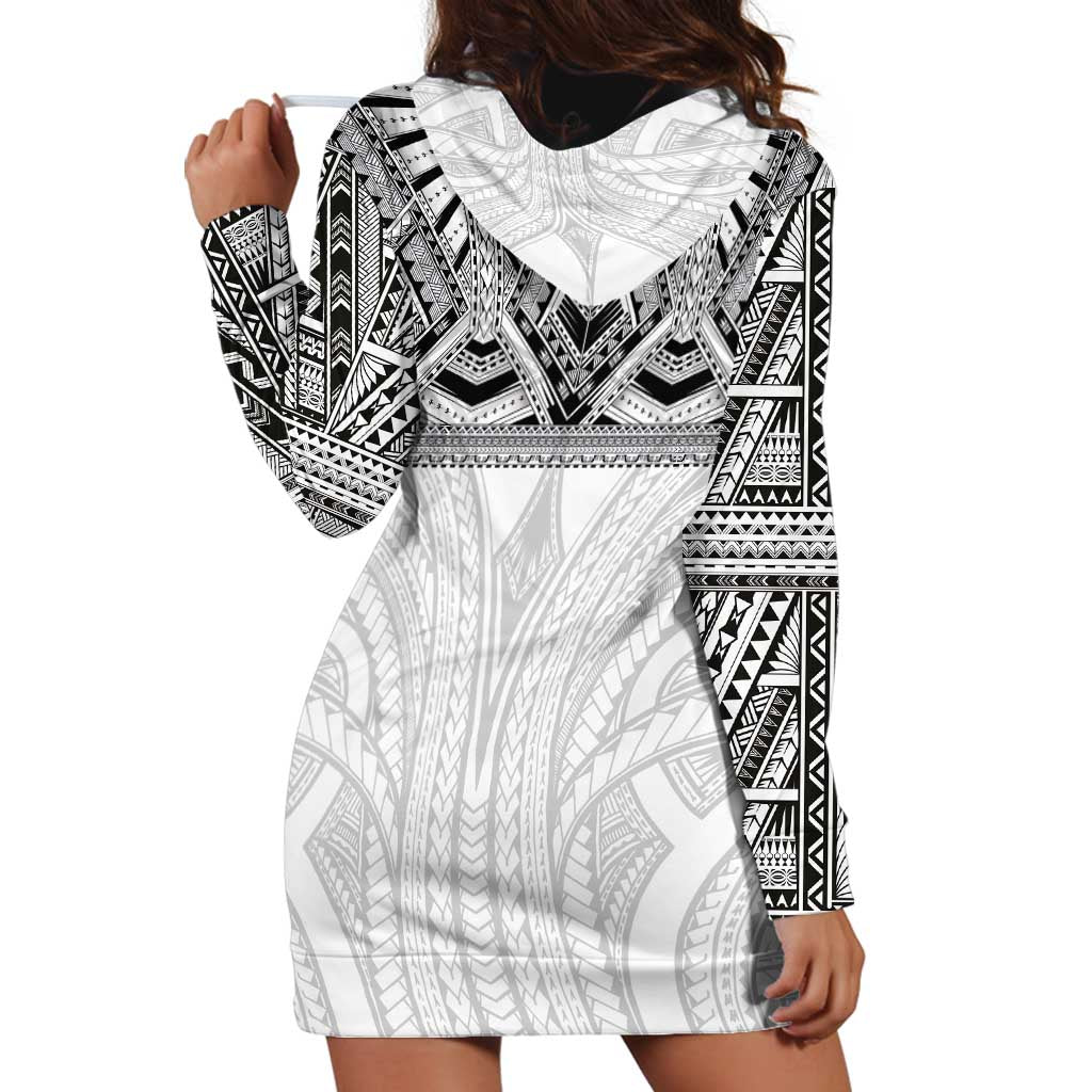Samoan Traditional Art Tattoos Hoodie Dress Tatau Tribal Motifs with Ula Nifo White - Polynesian Pride