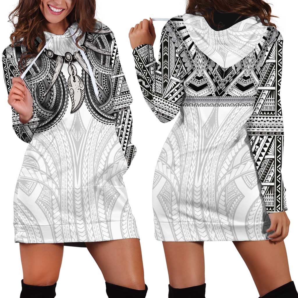 Samoan Traditional Art Tattoos Hoodie Dress Tatau Tribal Motifs with Ula Nifo White - Polynesian Pride