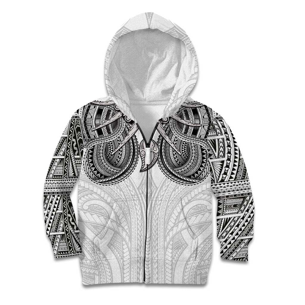 Samoan Traditional Art Tattoos Kid Hoodie Tatau Tribal Motifs with Ula Nifo White - Polynesian Pride