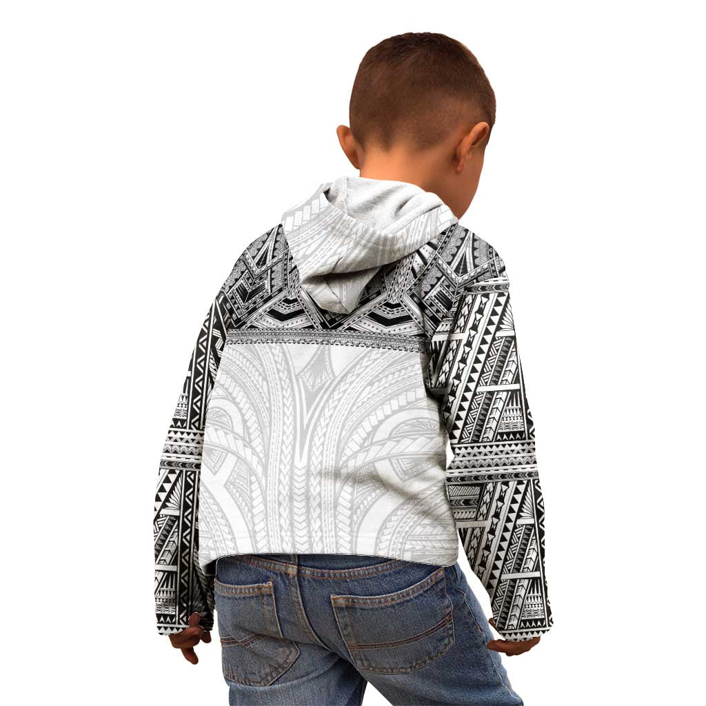 Samoan Traditional Art Tattoos Kid Hoodie Tatau Tribal Motifs with Ula Nifo White - Polynesian Pride