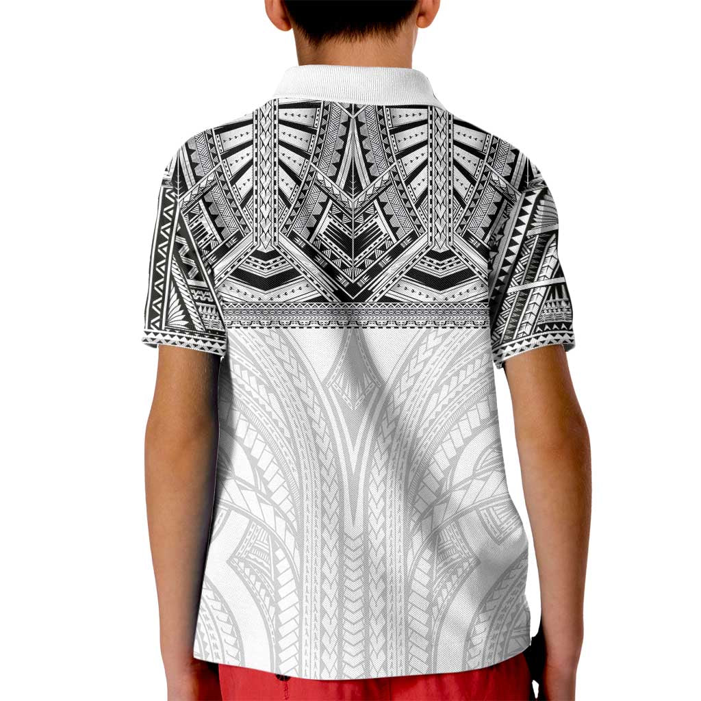 Samoan Traditional Art Tattoos Kid Polo Shirt Tatau Tribal Motifs with Ula Nifo White - Polynesian Pride