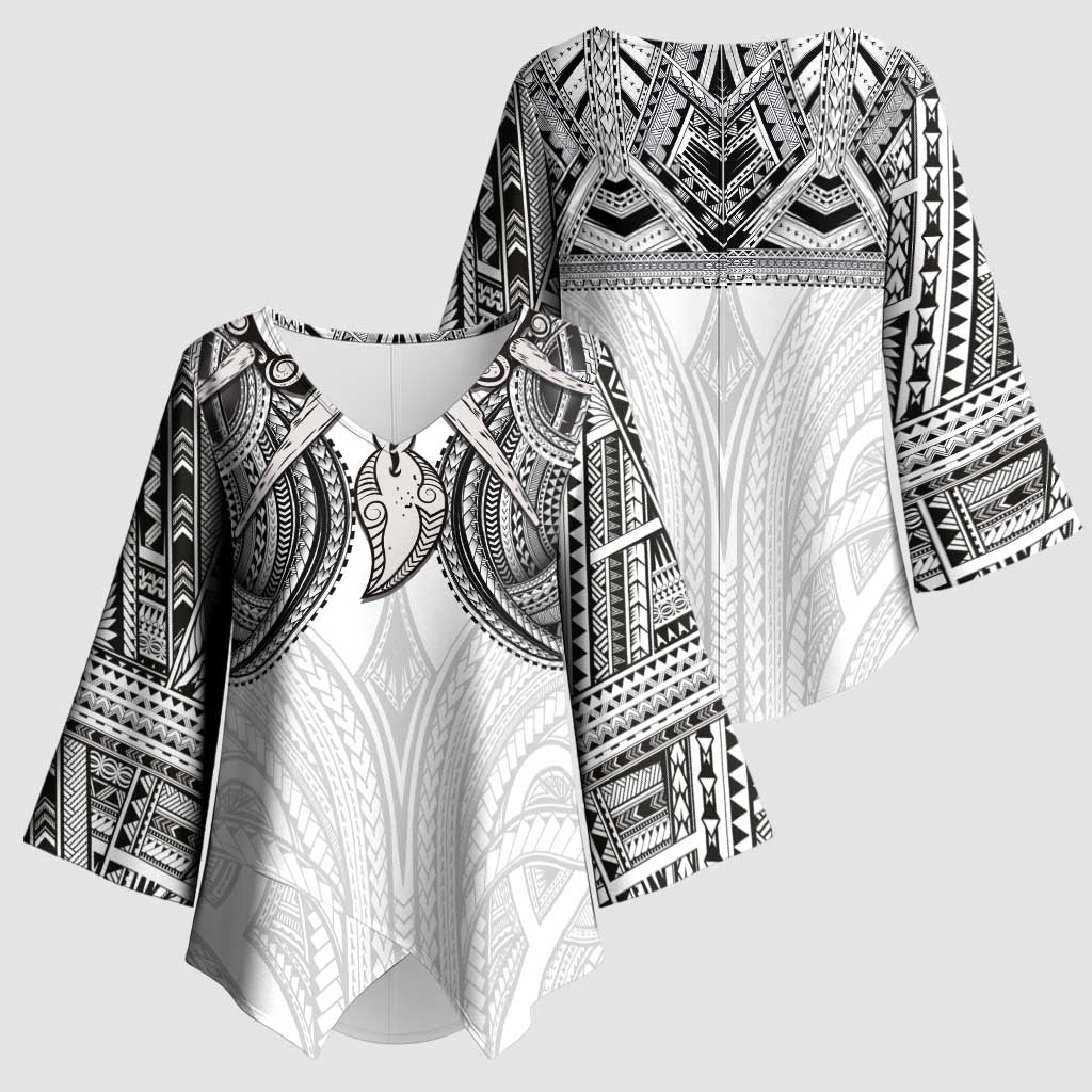 Samoan Traditional Art Tattoos Kimono Sleeve Blouse Tatau Tribal Motifs with Ula Nifo White - Polynesian Pride