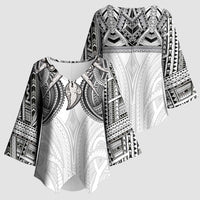 Samoan Traditional Art Tattoos Kimono Sleeve Blouse Tatau Tribal Motifs with Ula Nifo White - Polynesian Pride