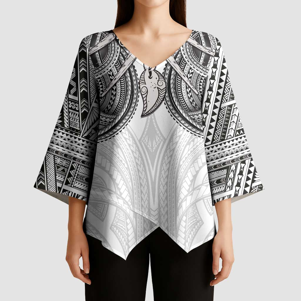 Samoan Traditional Art Tattoos Kimono Sleeve Blouse Tatau Tribal Motifs with Ula Nifo White - Polynesian Pride