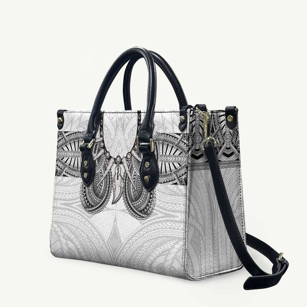 Samoan Traditional Art Tattoos Leather Bag Tatau Tribal Motifs with Ula Nifo White LT03 White - Polynesian Pride