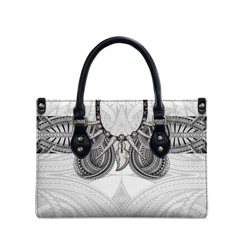 Samoan Traditional Art Tattoos Leather Bag Tatau Tribal Motifs with Ula Nifo White LT03 - Polynesian Pride