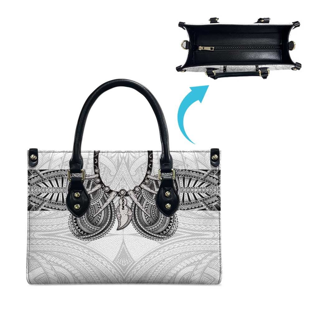 Samoan Traditional Art Tattoos Leather Bag Tatau Tribal Motifs with Ula Nifo White LT03 - Polynesian Pride