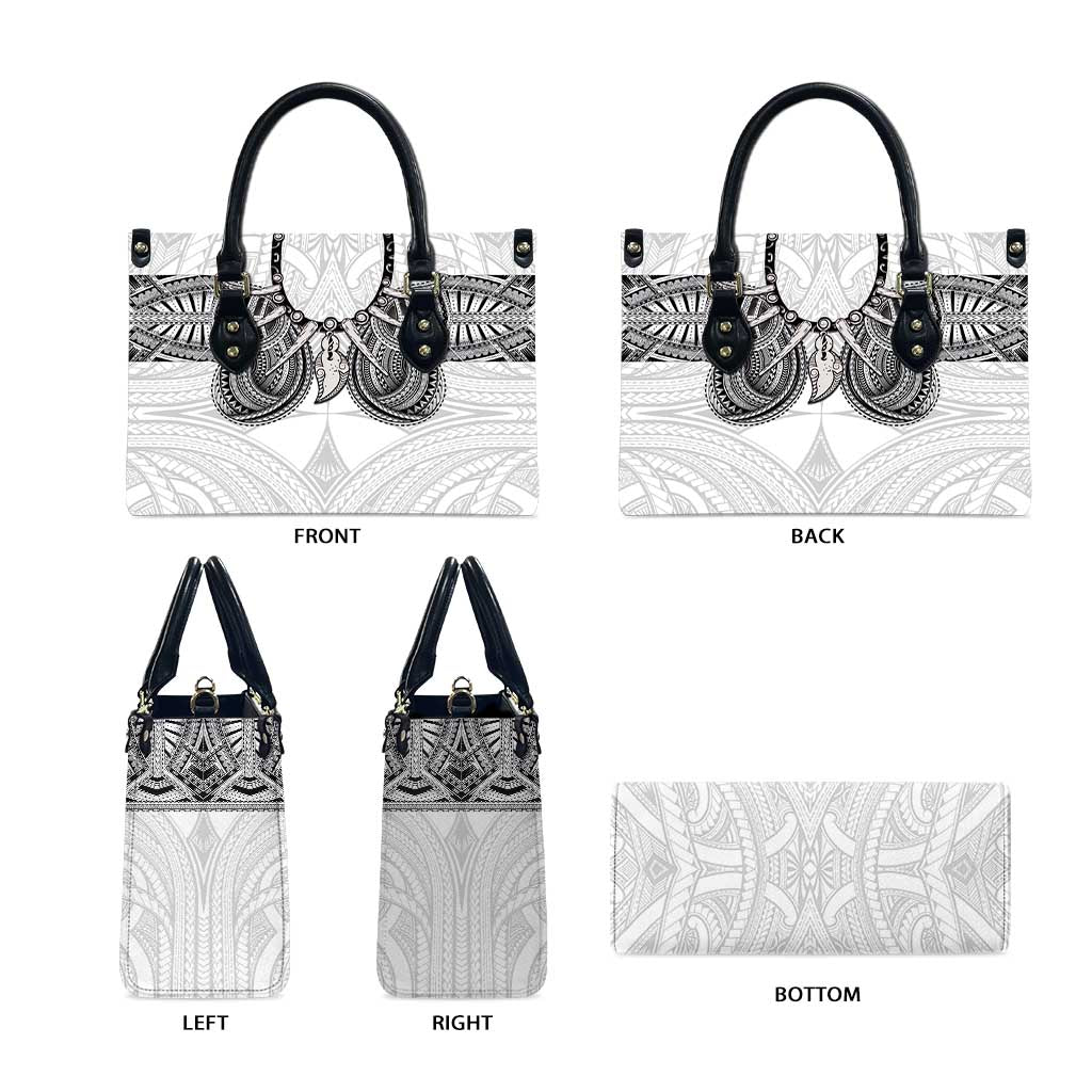 Samoan Traditional Art Tattoos Leather Bag Tatau Tribal Motifs with Ula Nifo White LT03 - Polynesian Pride