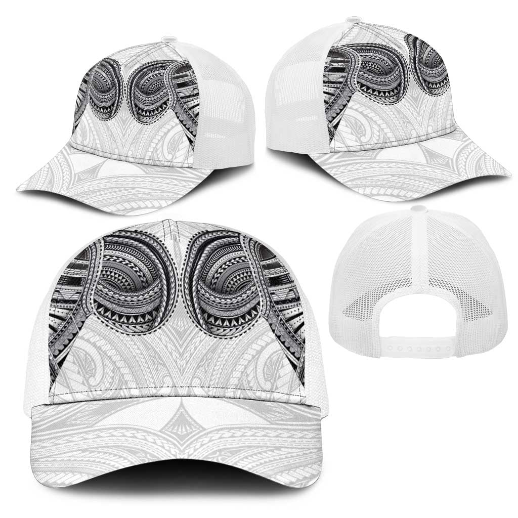 Samoan Traditional Art Tattoos Mesh Trucker Cap Tatau Tribal Motifs with Ula Nifo White - Polynesian Pride