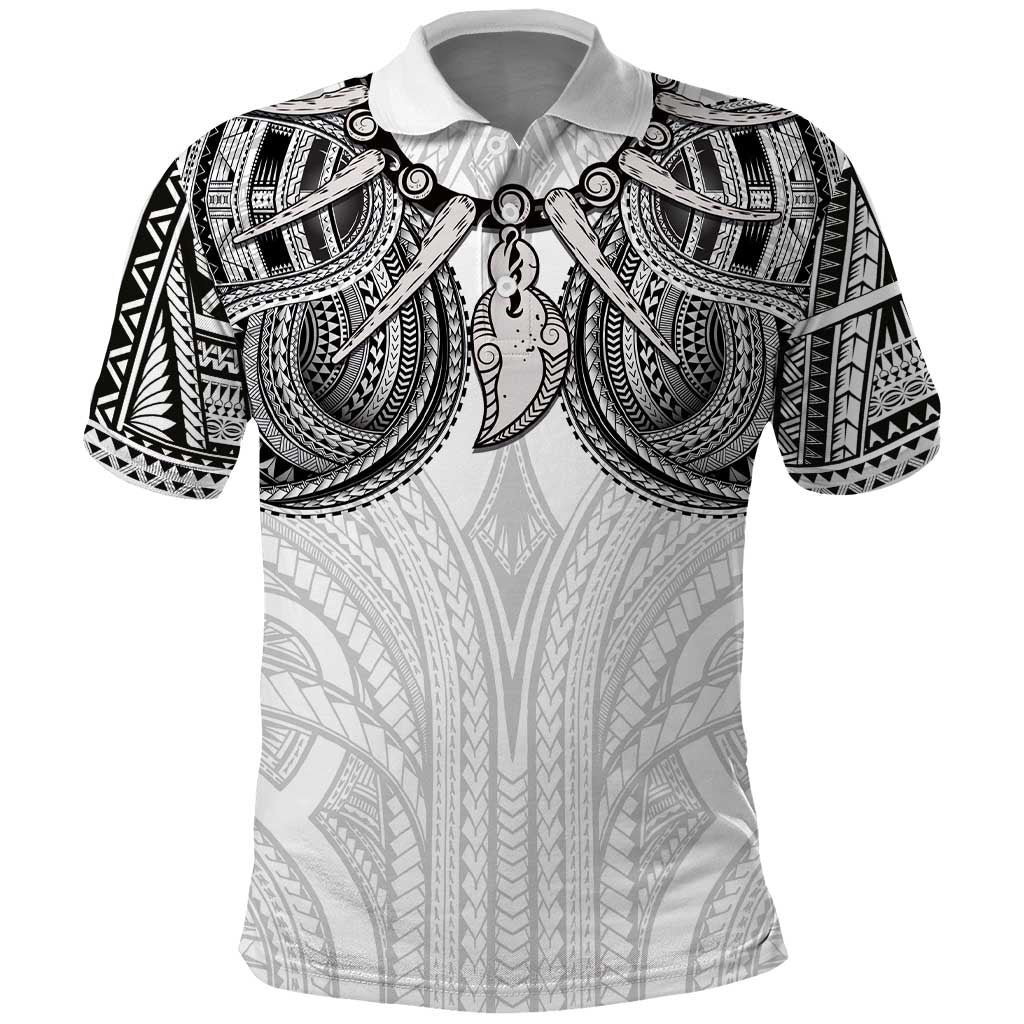 Samoan Traditional Art Tattoos Polo Shirt Tatau Tribal Motifs with Ula Nifo White - Polynesian Pride