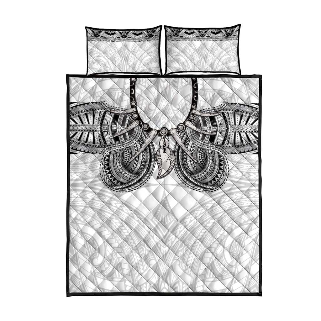 Samoan Traditional Art Tattoos Quilt Bed Set Tatau Tribal Motifs with Ula Nifo White - Polynesian Pride