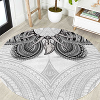 Samoan Traditional Art Tattoos Round Carpet Tatau Tribal Motifs with Ula Nifo White - Polynesian Pride