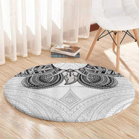 Samoan Traditional Art Tattoos Round Carpet Tatau Tribal Motifs with Ula Nifo White - Polynesian Pride