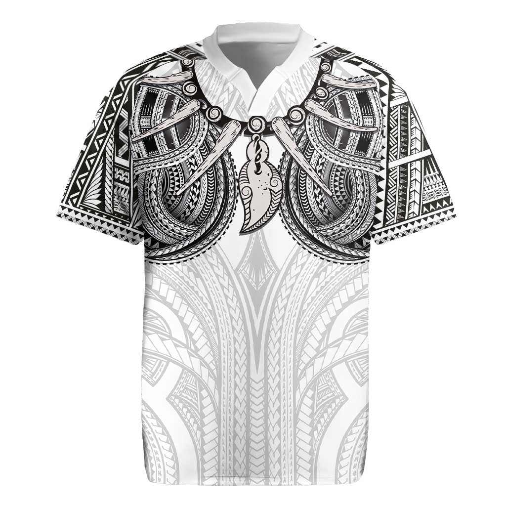 Samoan Traditional Art Tattoos Rugby Jersey Tatau Tribal Motifs with Ula Nifo White - Polynesian Pride