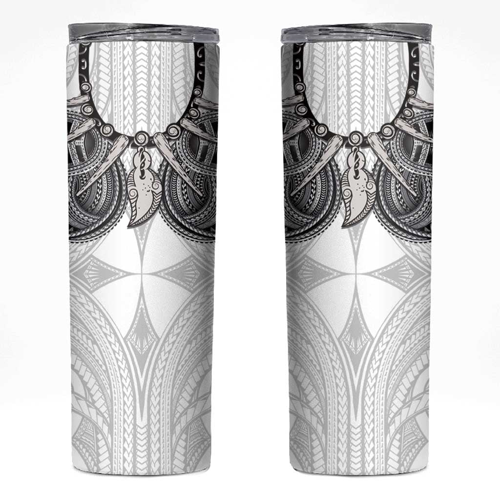 Samoan Traditional Art Tattoos Skinny Tumbler Tatau Tribal Motifs with Ula Nifo White - Polynesian Pride