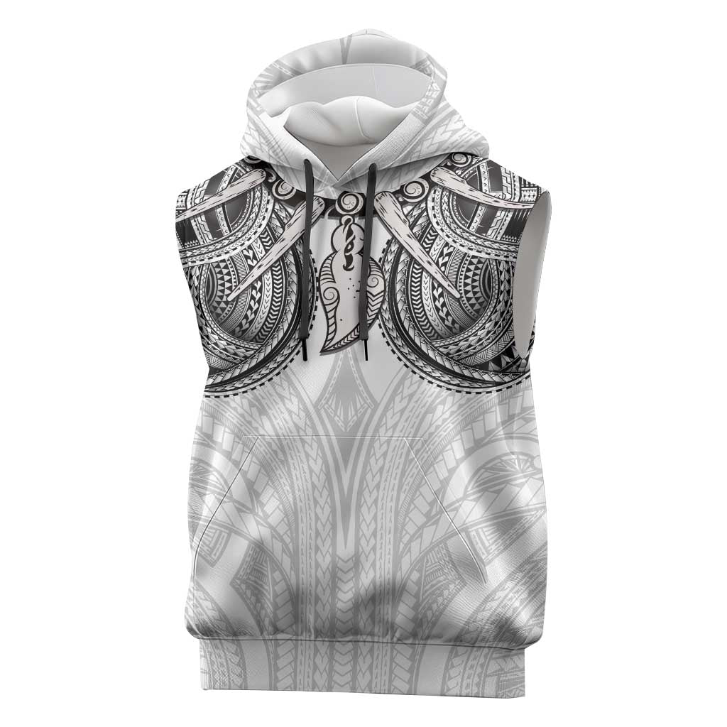 Samoan Traditional Art Tattoos Sleeveless Hoodie Tatau Tribal Motifs with Ula Nifo White LT03 White - Polynesian Pride