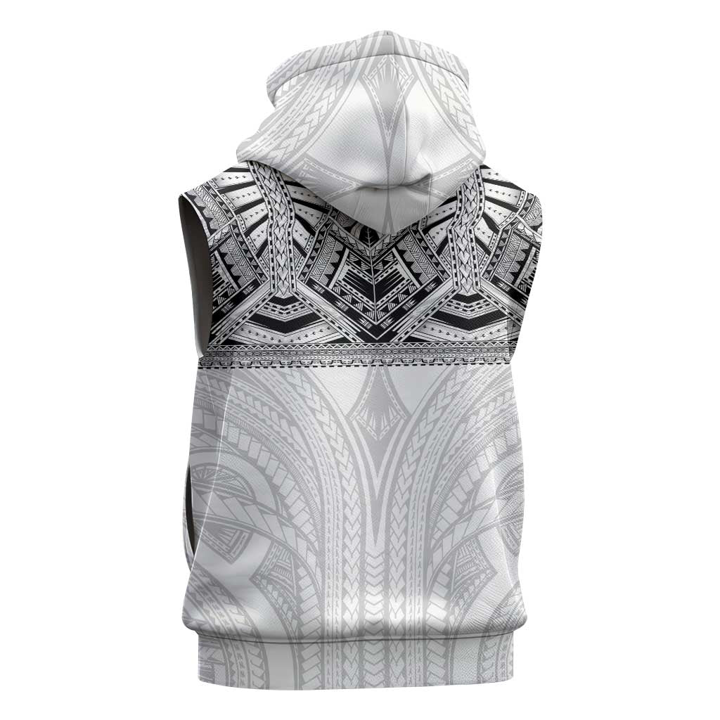 Samoan Traditional Art Tattoos Sleeveless Hoodie Tatau Tribal Motifs with Ula Nifo White LT03 - Polynesian Pride