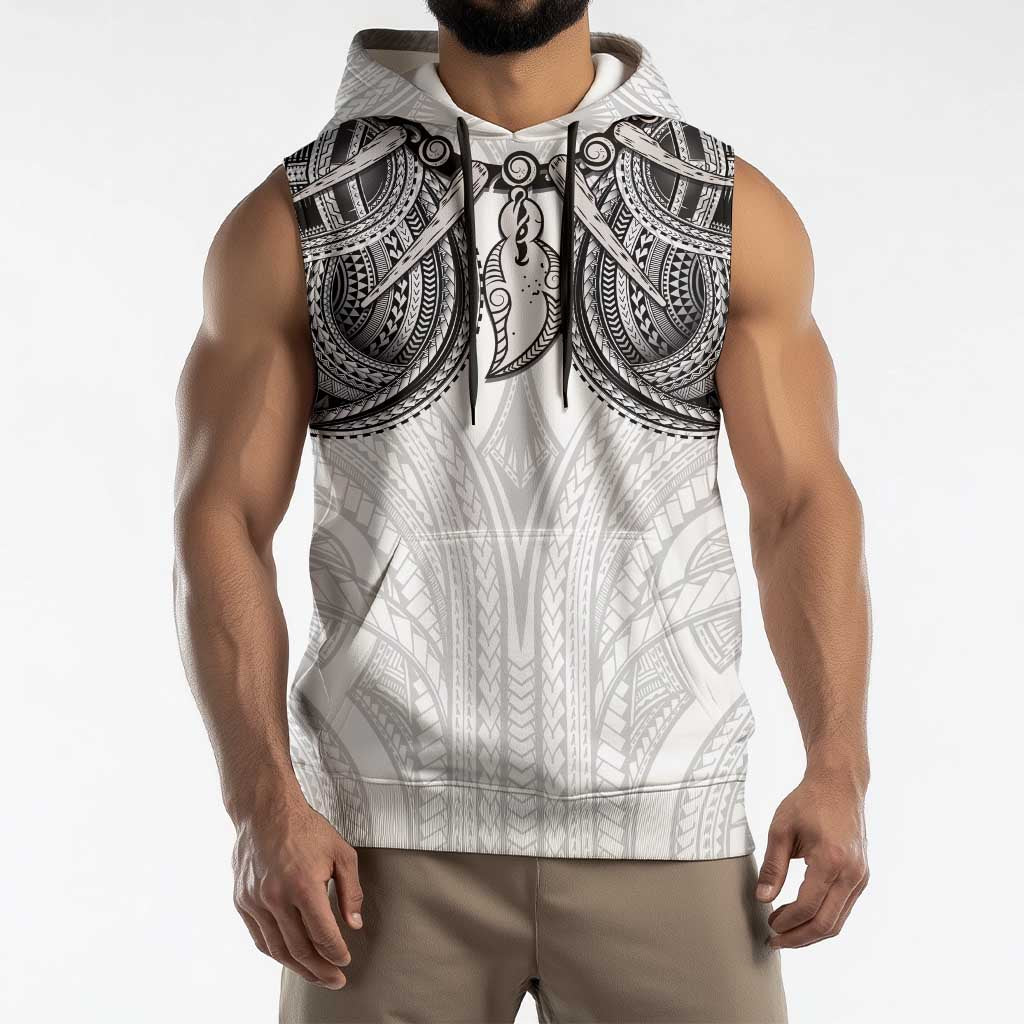 Samoan Traditional Art Tattoos Sleeveless Hoodie Tatau Tribal Motifs with Ula Nifo White LT03 - Polynesian Pride