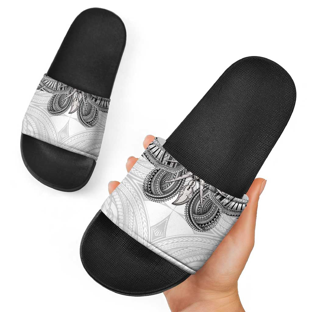 Samoan Traditional Art Tattoos Slide Sandals Tatau Tribal Motifs with Ula Nifo White - Polynesian Pride