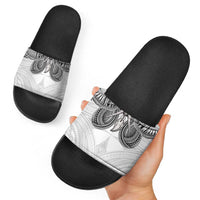 Samoan Traditional Art Tattoos Slide Sandals Tatau Tribal Motifs with Ula Nifo White - Polynesian Pride