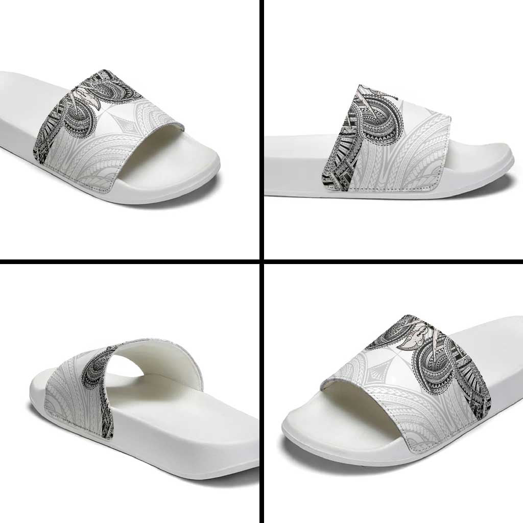 Samoan Traditional Art Tattoos Slide Sandals Tatau Tribal Motifs with Ula Nifo White - Polynesian Pride
